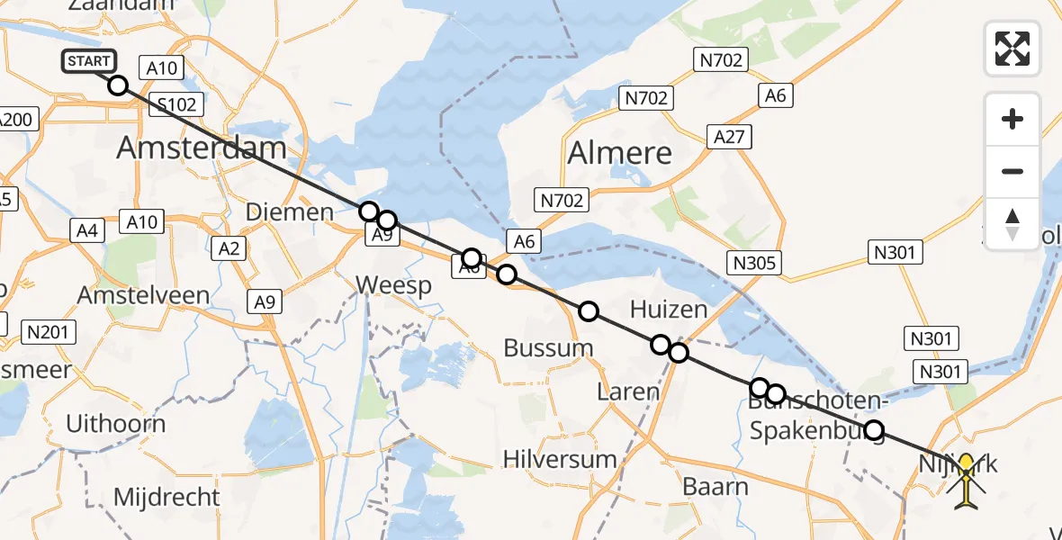 Routekaart van de vlucht: Lifeliner 1 naar Nijkerk, Westhaven