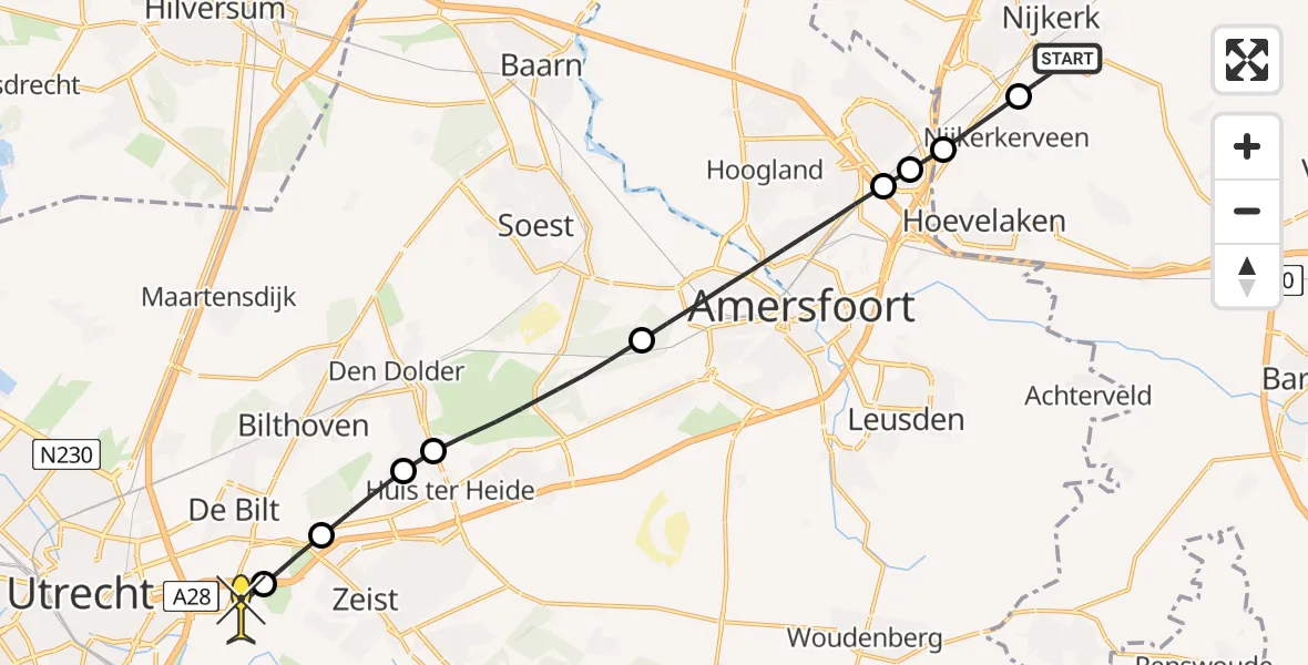 Routekaart van de vlucht: Lifeliner 1 naar Universitair Medisch Centrum Utrecht, Slichtenhorsterweg