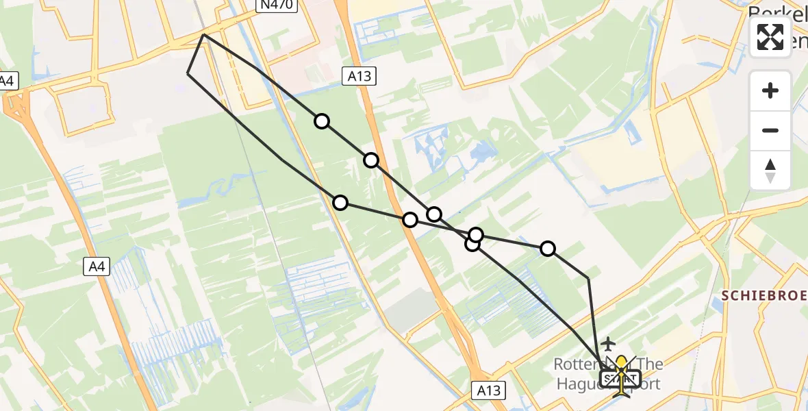 Routekaart van de vlucht: Lifeliner 2 naar Rotterdam The Hague Airport, Schieveense polder