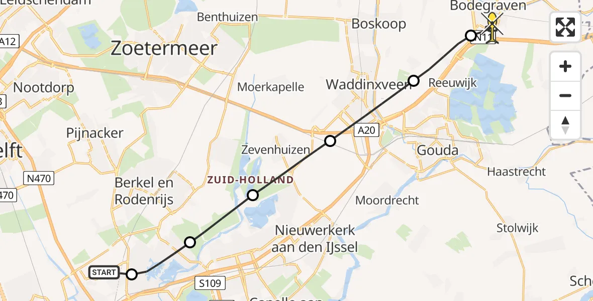 Routekaart van de vlucht: Lifeliner 2 naar Bodegraven, P10