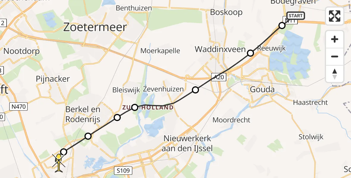 Routekaart van de vlucht: Lifeliner 2 naar Rotterdam The Hague Airport, Verlengde Breevaart