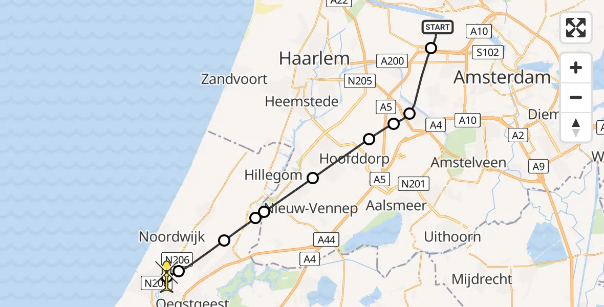 Routekaart van de vlucht: Lifeliner 1 naar Katwijk, Westpoort