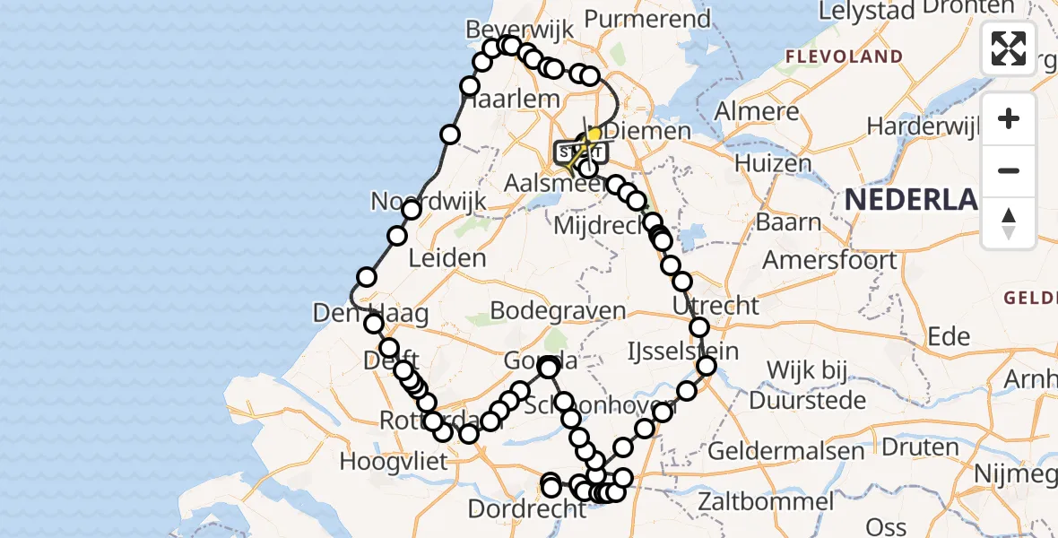 Routekaart van de vlucht: Politieheli naar Schiphol, Amsterdam-Bataviaweg