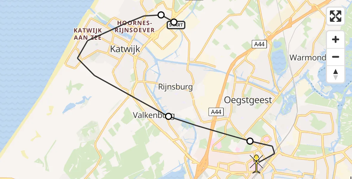 Routekaart van de vlucht: Lifeliner 1 naar Leiden, Castor