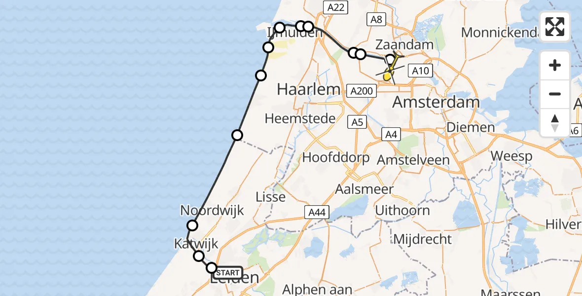 Routekaart van de vlucht: Lifeliner 1 naar Amsterdam Heliport, Niels Bohrweg