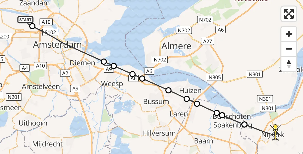 Routekaart van de vlucht: Lifeliner 1 naar Nijkerk, Maltaweg