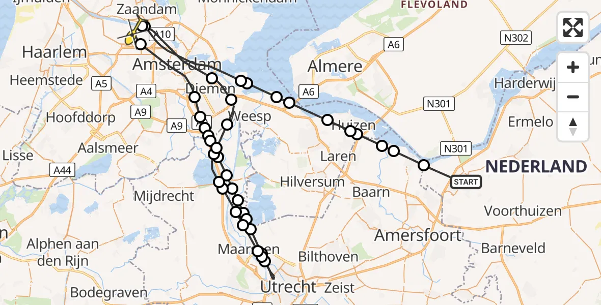 Routekaart van de vlucht: Lifeliner 1 naar Amsterdam Heliport, Professor Eijkmanstraat