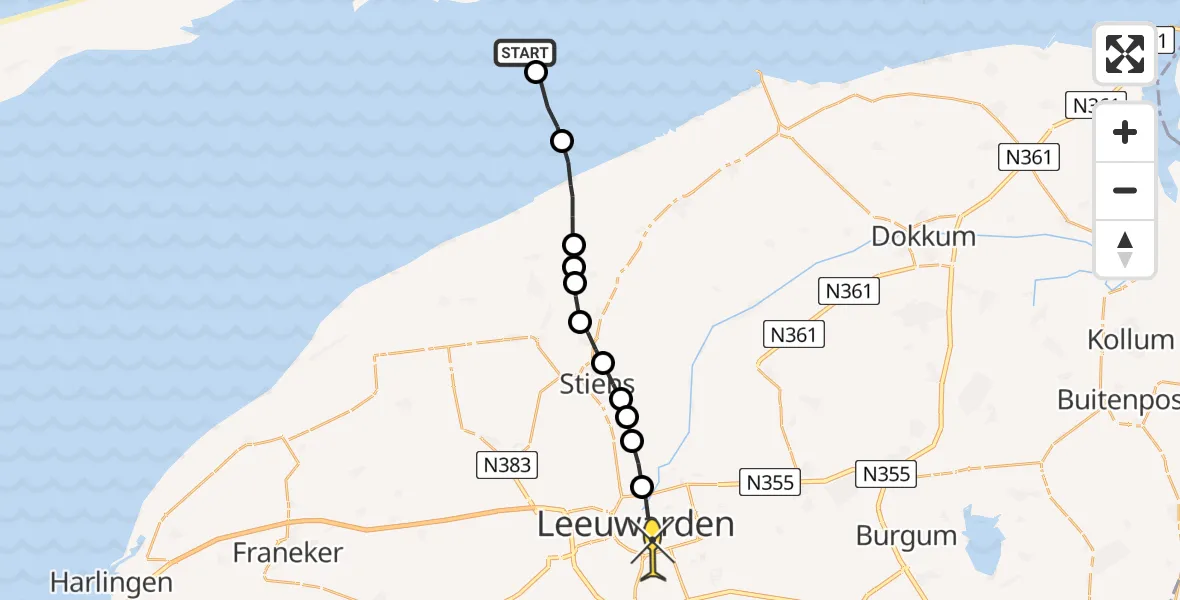 Routekaart van de vlucht: Ambulanceheli naar Leeuwarden, Dantziggat