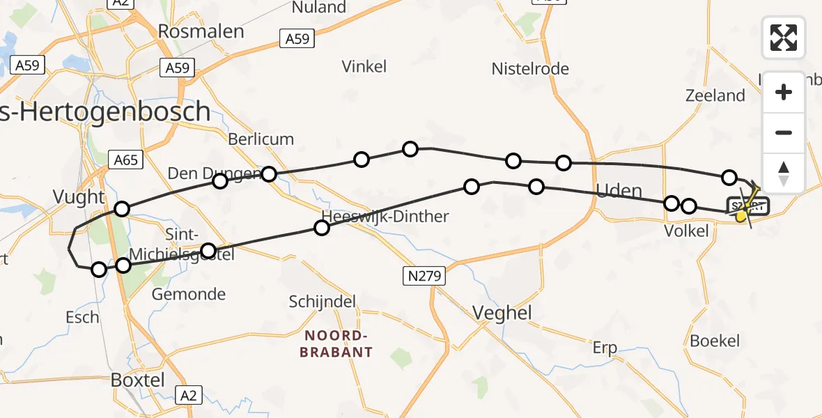 Routekaart van de vlucht: Lifeliner 3 naar Vliegbasis Volkel, Manenwolf