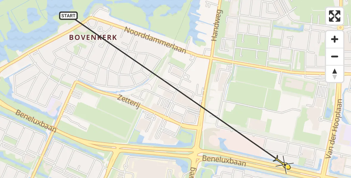 Routekaart van de vlucht: Politieheli naar Amstelveen, Snelliuslaan