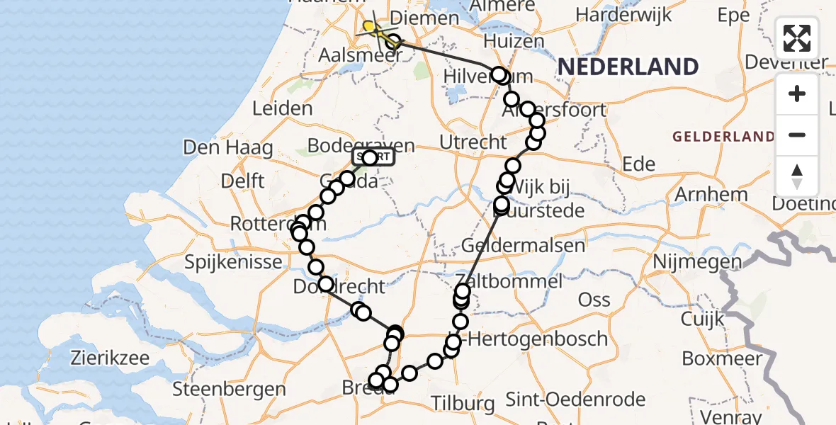 Routekaart van de vlucht: Politieheli naar Amstelveen, Prinsendijk