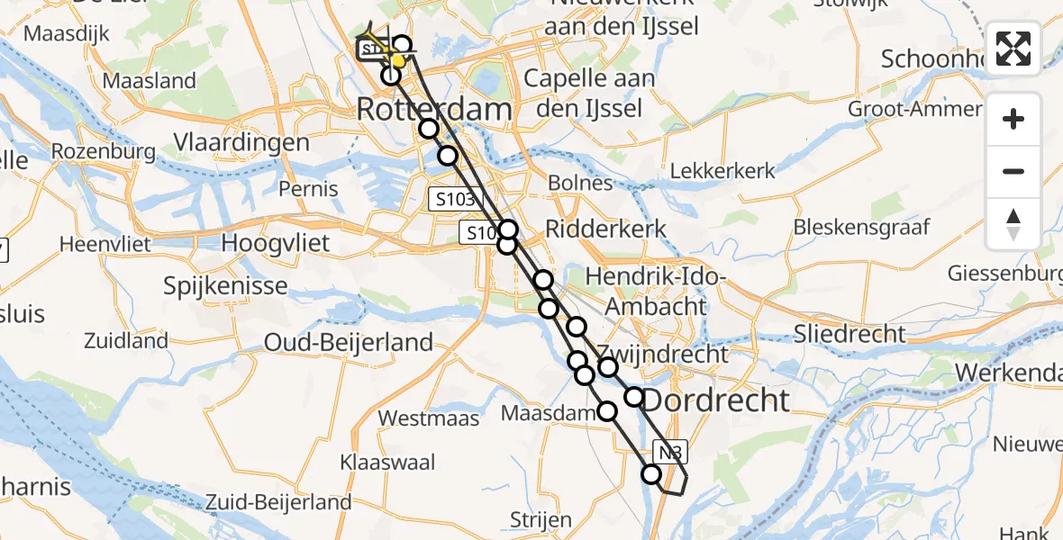 Routekaart van de vlucht: Lifeliner 2 naar Rotterdam The Hague Airport, Beekweg