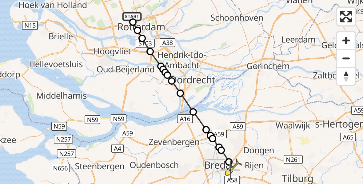 Routekaart van de vlucht: Lifeliner 2 naar Breda, Rotterdam Airportplein