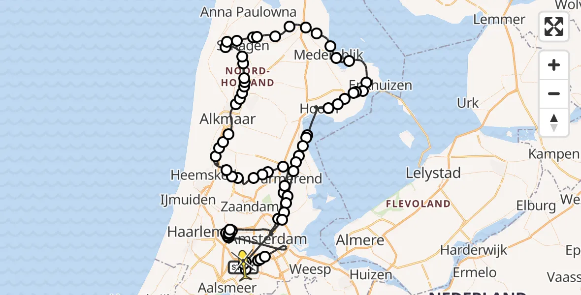 Routekaart van de vlucht: Politieheli naar Schiphol, Fokkerweg