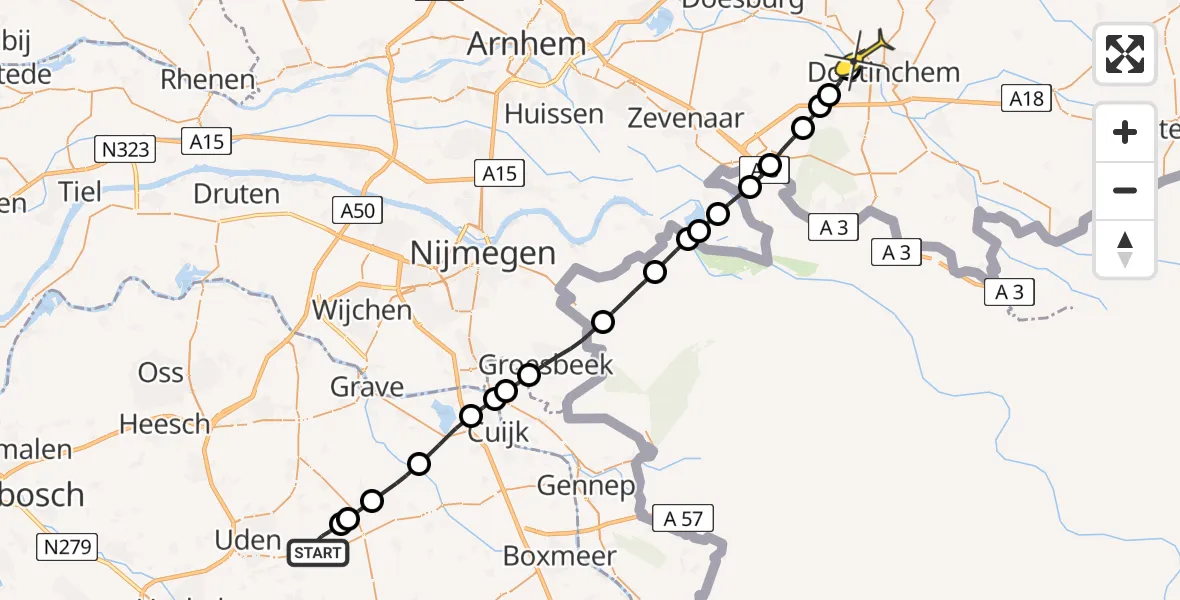 Routekaart van de vlucht: Lifeliner 3 naar Doetinchem, Zeelandsedijk