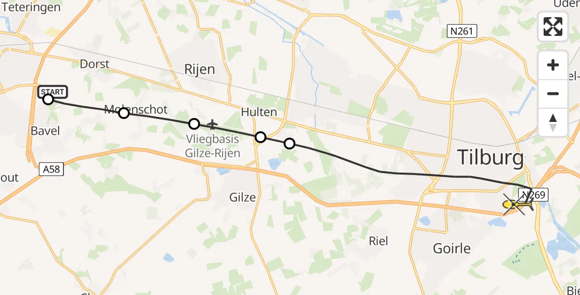 Routekaart van de vlucht: Lifeliner 2 naar Tilburg, Tervoortseweg