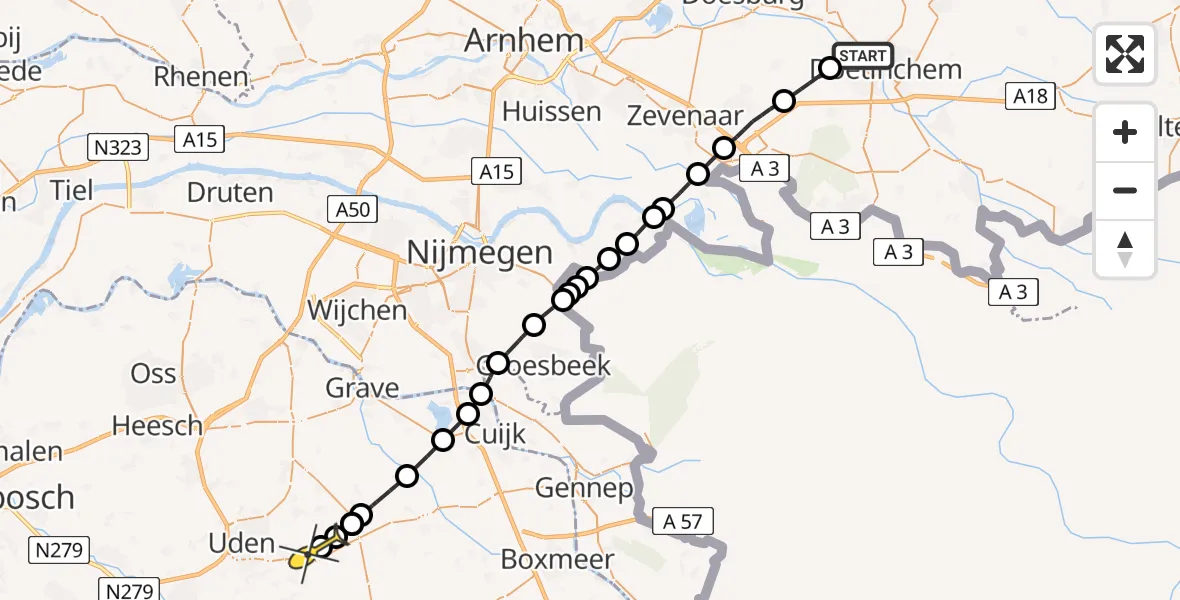 Routekaart van de vlucht: Lifeliner 3 naar Vliegbasis Volkel, De Wiel