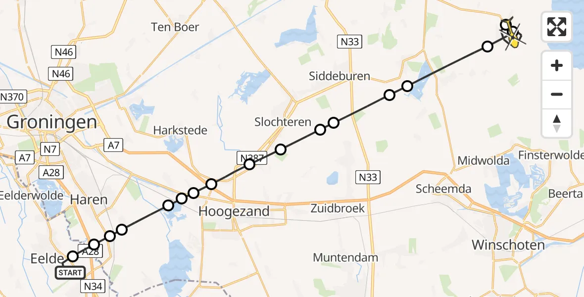 Routekaart van de vlucht: Lifeliner 4 naar Woldendorp, Langesteeg