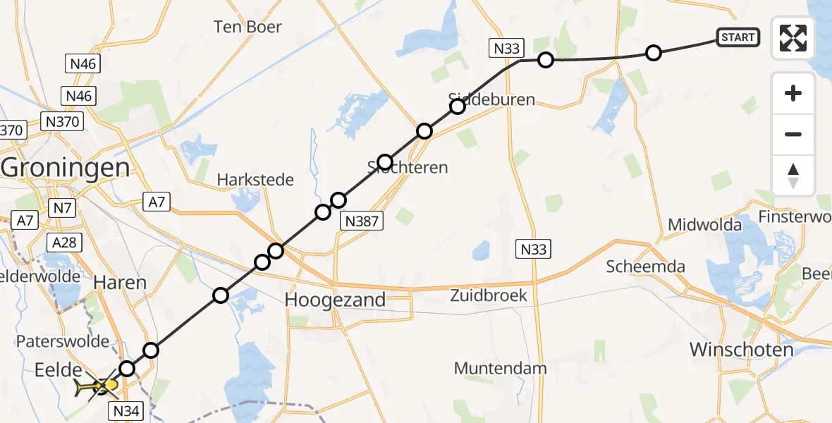 Routekaart van de vlucht: Lifeliner 4 naar Groningen Airport Eelde, Heemweg