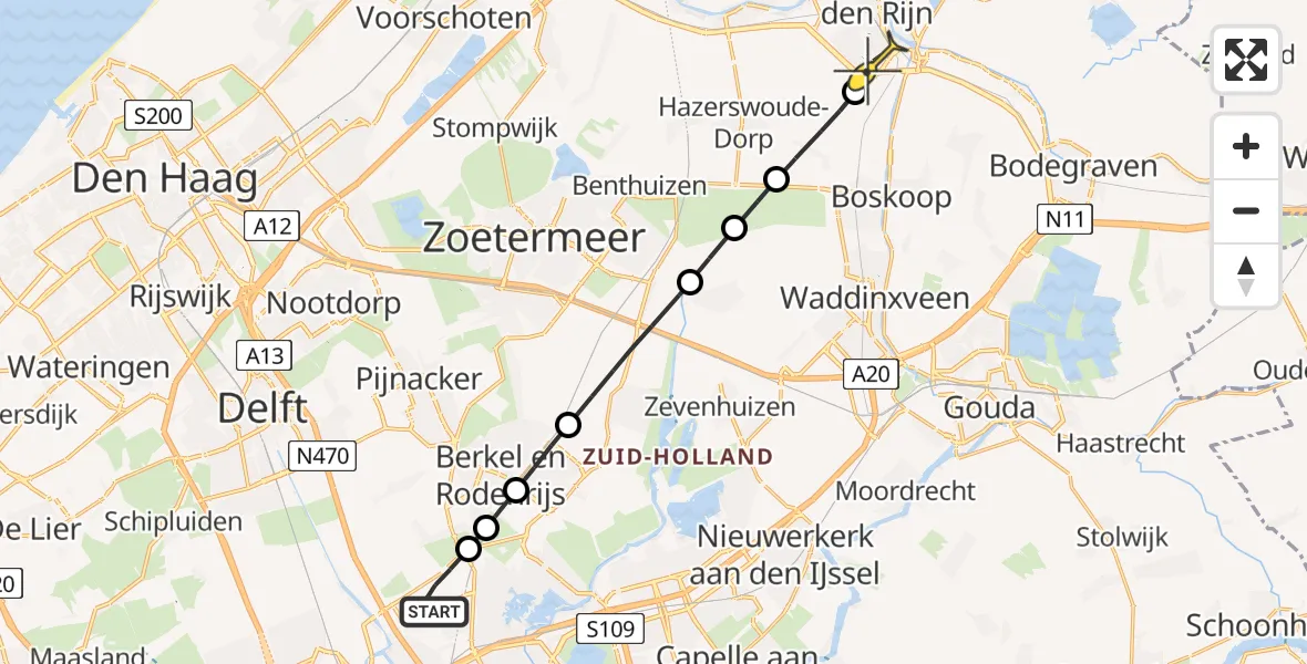 Routekaart van de vlucht: Lifeliner 2 naar Alphen aan den Rijn, Landscheiding