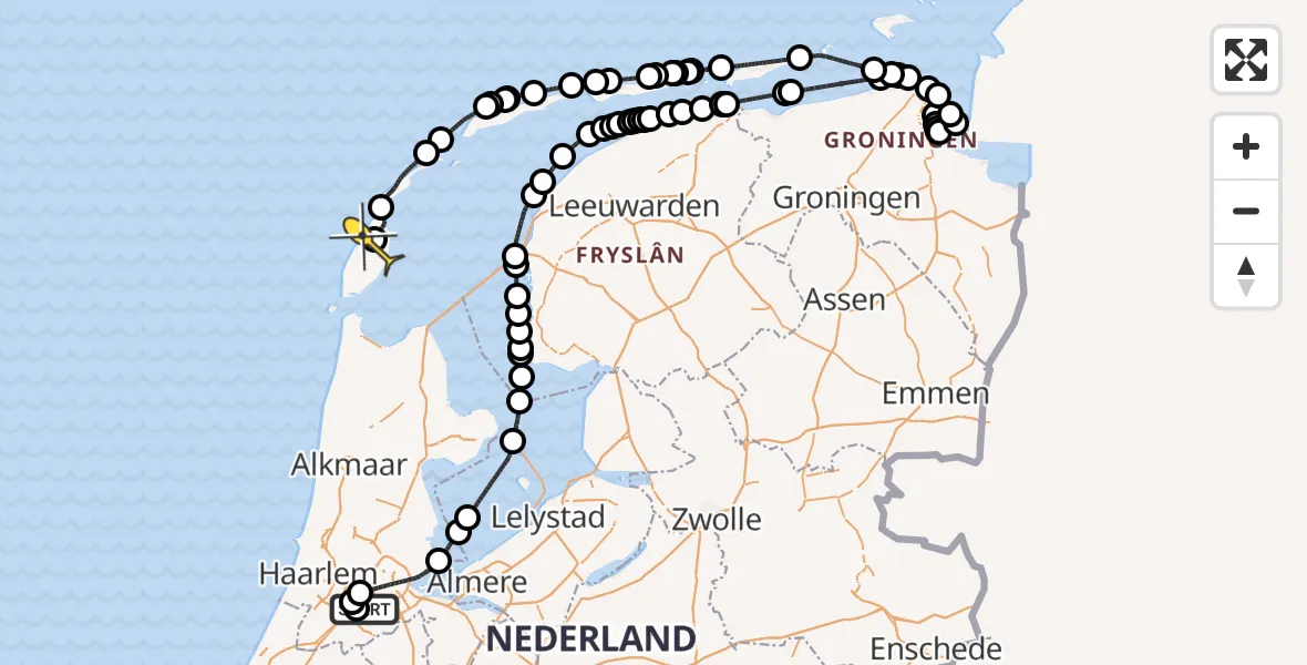 Routekaart van de vlucht: Politieheli naar Texel International Airport, Loevesteinse Randweg