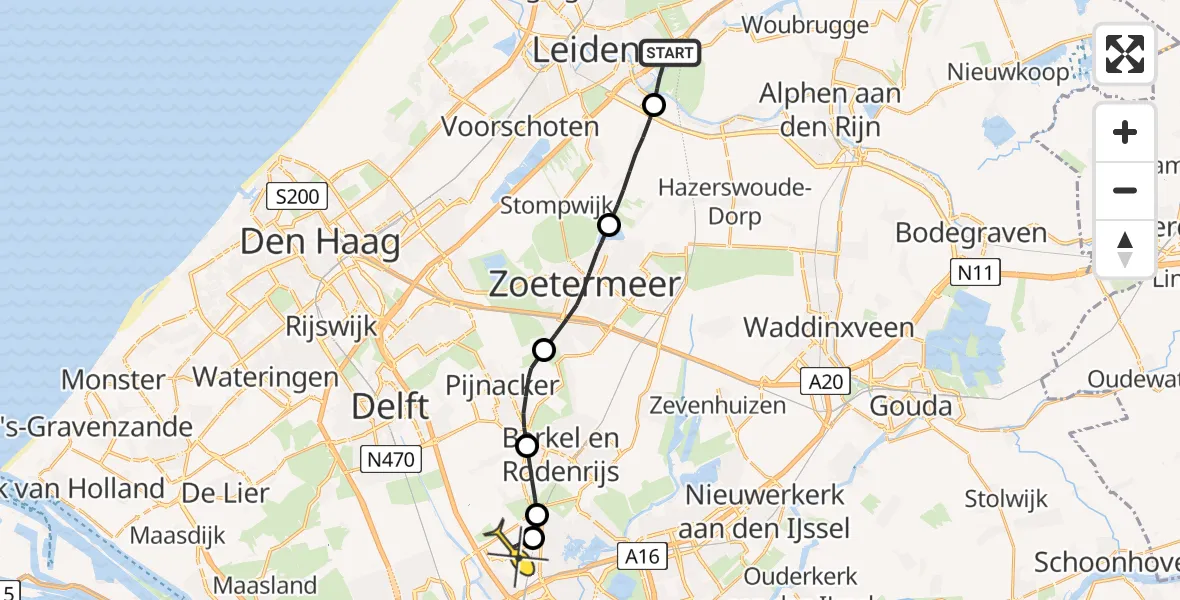 Routekaart van de vlucht: Lifeliner 2 naar Rotterdam The Hague Airport, Windrust