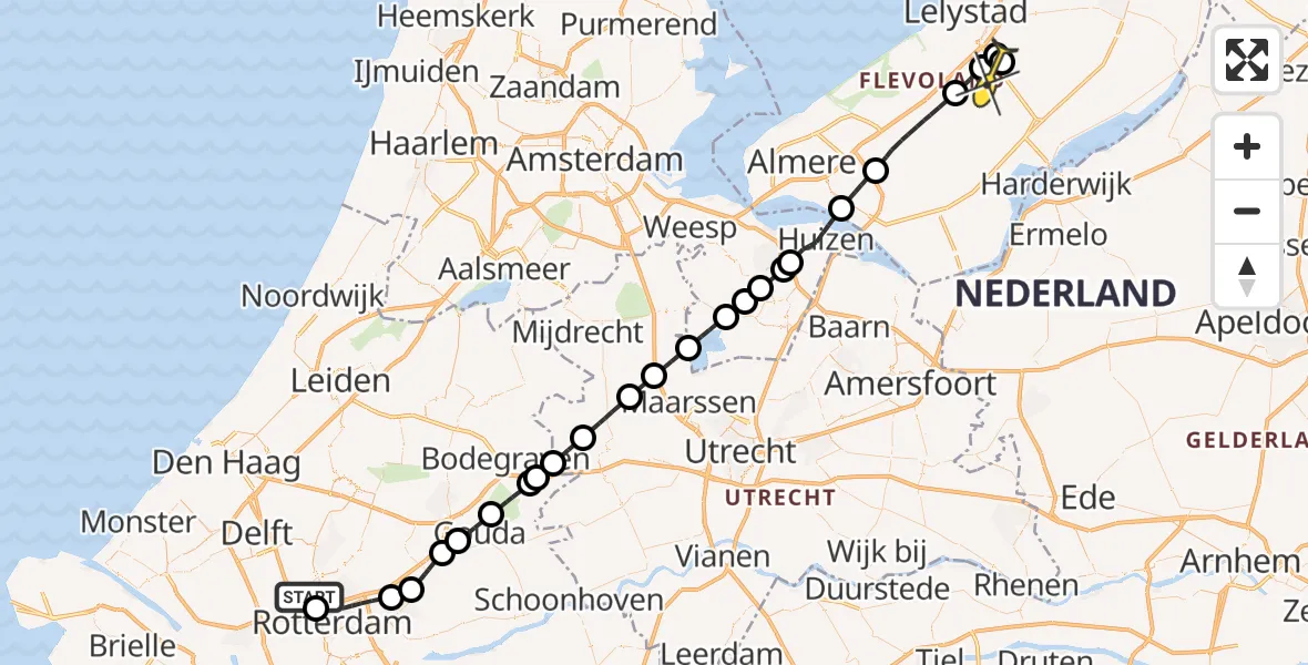 Routekaart van de vlucht: Traumaheli naar Lelystad Airport, Pilotenpad