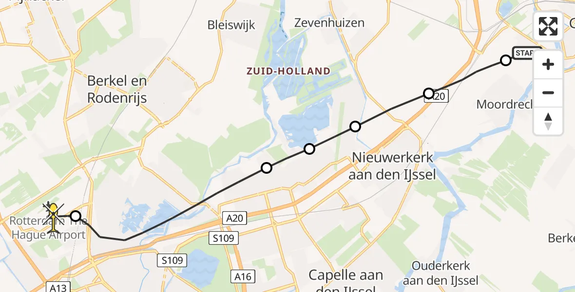 Routekaart van de vlucht: Traumahelikopter naar Rotterdam The Hague Airport, Vijfde Tocht