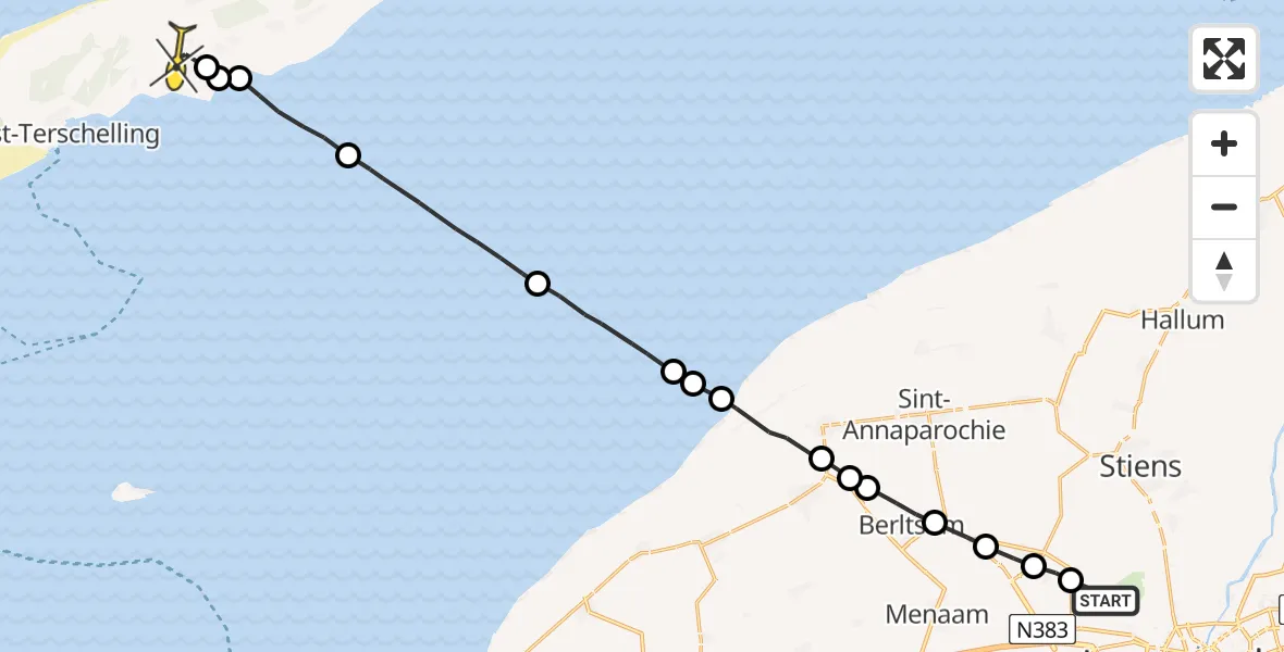 Routekaart van de vlucht: Ambulanceheli naar Midsland, Sirtemawei