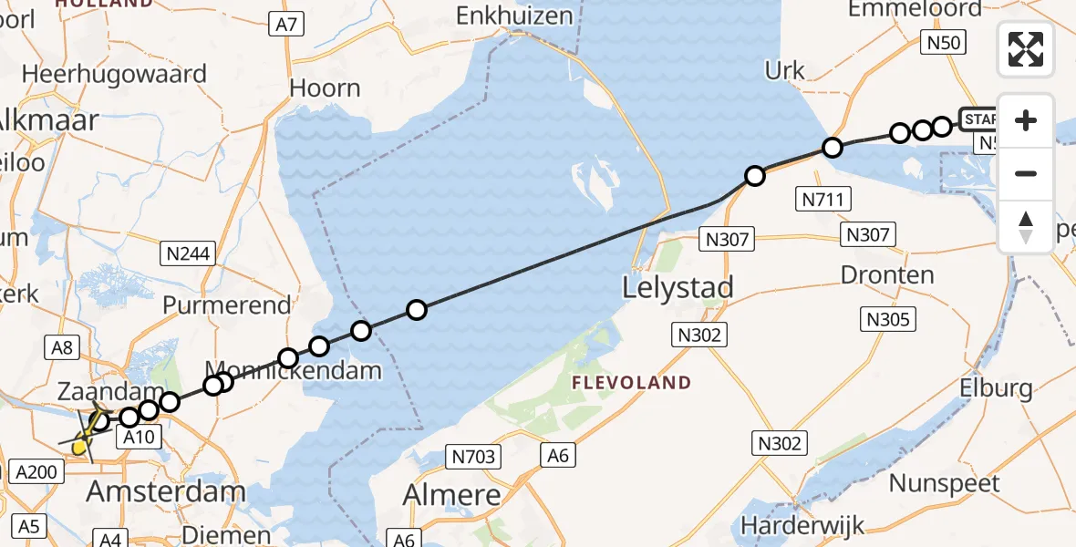 Routekaart van de vlucht: Lifeliner 1 naar Amsterdam Heliport, Kamperzandweg