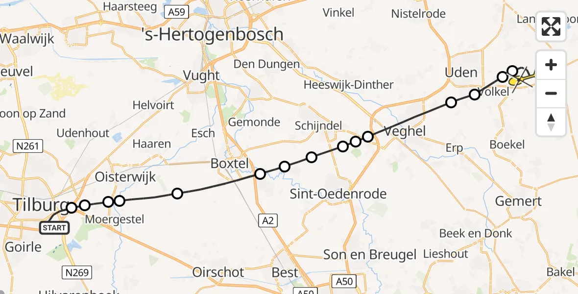Routekaart van de vlucht: Lifeliner 3 naar Vliegbasis Volkel, Leijpark