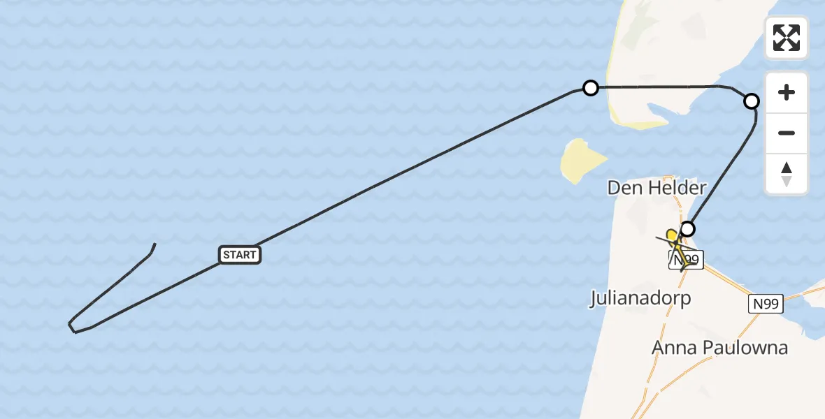 Routekaart van de vlucht: Kustwachthelikopter naar Vliegveld De Kooy, Luchthavenweg