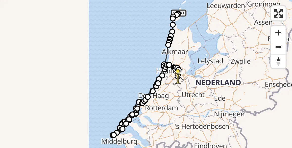 Routekaart van de vlucht: Politiehelikopter naar Schiphol, Postweg