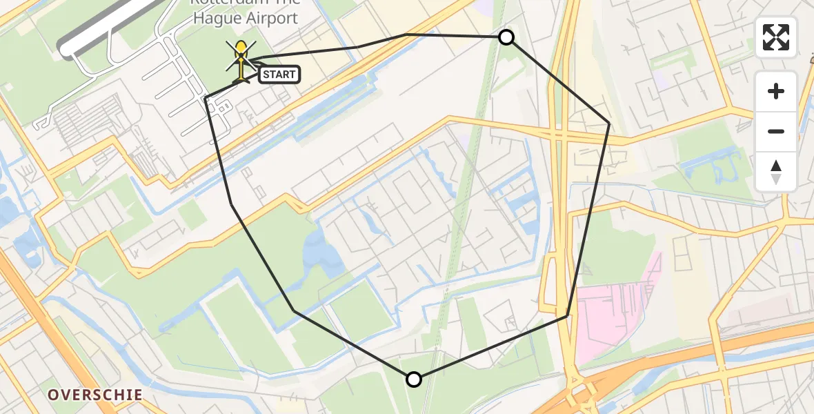 Routekaart van de vlucht: Traumaheli naar Rotterdam The Hague Airport, Axelpad