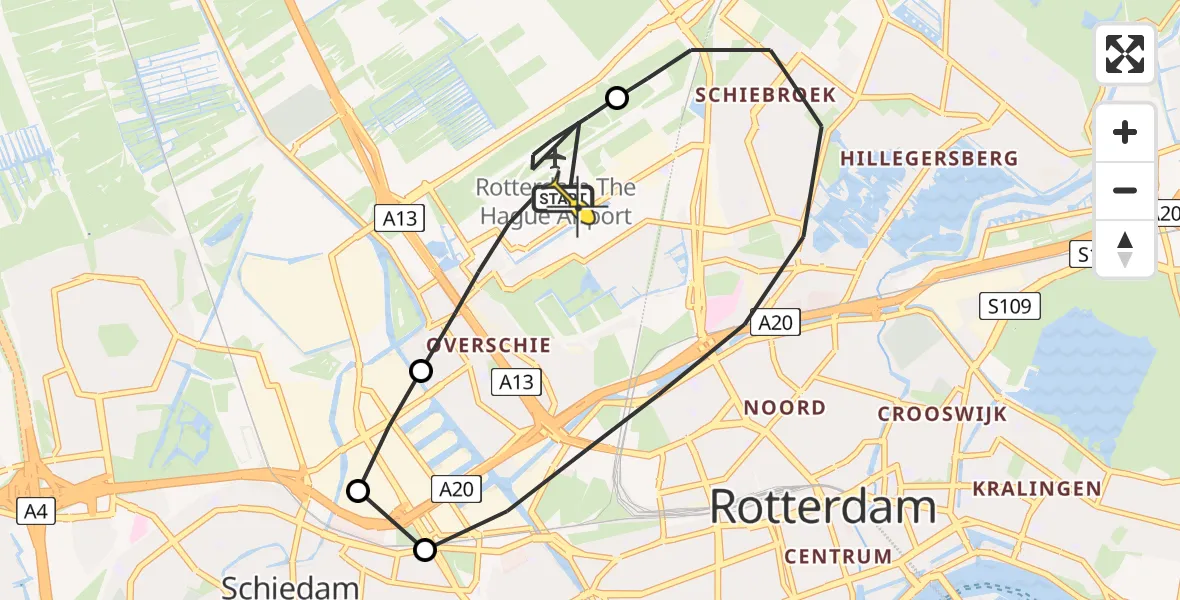 Routekaart van de vlucht: Traumaheli naar Rotterdam The Hague Airport, Verlaatstraat