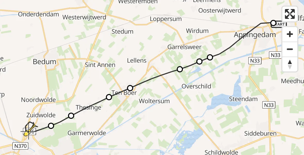 Routekaart van de vlucht: Lifeliner 4 naar Groningen, Holwierderweg