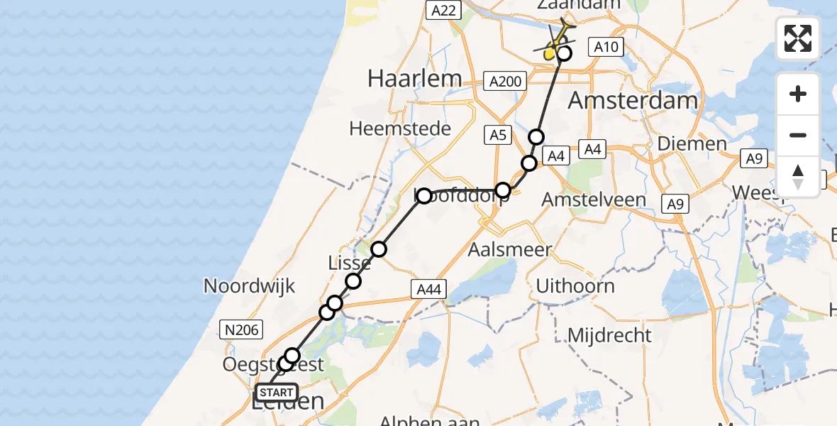 Routekaart van de vlucht: Lifeliner 1 naar Amsterdam Heliport, Vinkenstraat