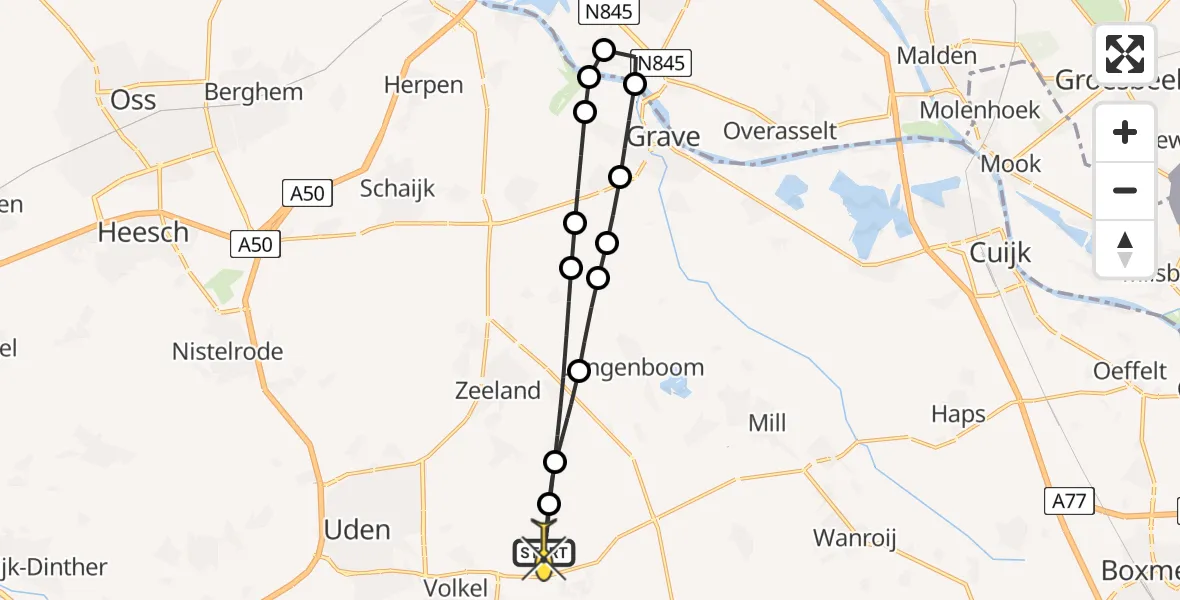 Routekaart van de vlucht: Lifeliner 3 naar Vliegbasis Volkel, Zeelandsedijk