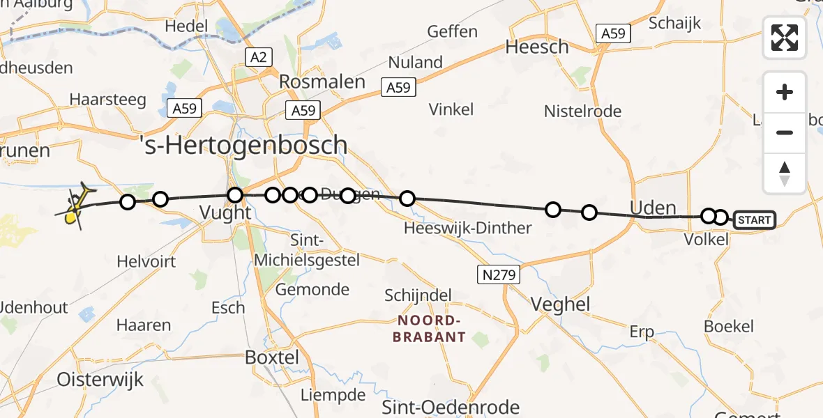 Routekaart van de vlucht: Lifeliner 3 naar Helvoirt, Manenwolf