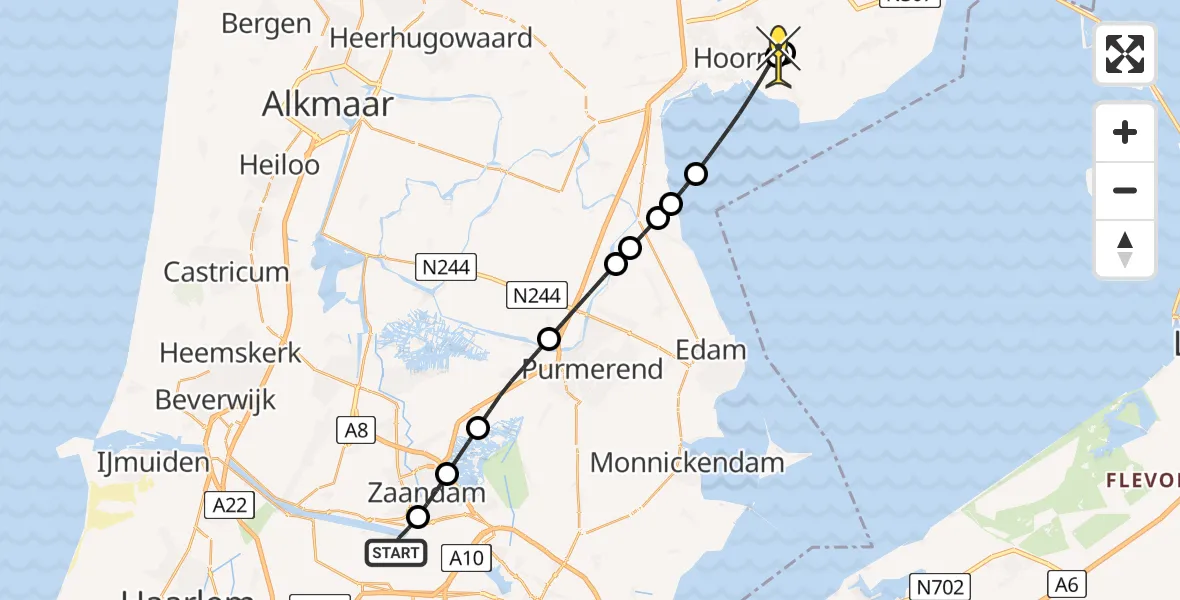 Routekaart van de vlucht: Lifeliner 1 naar Hoorn, Hemtunnel