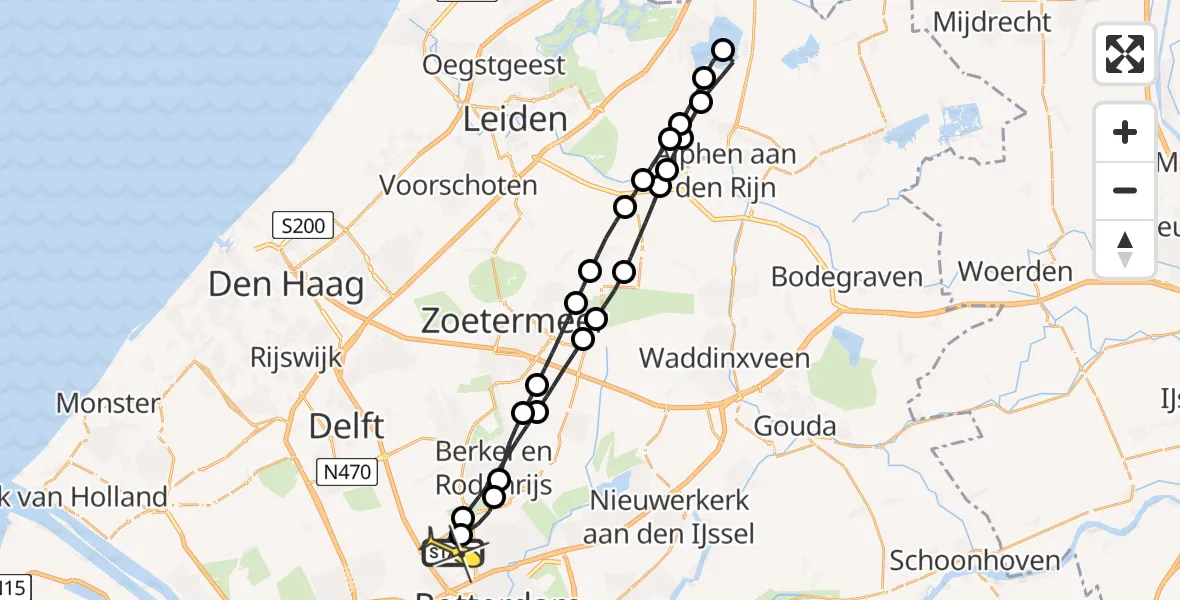 Routekaart van de vlucht: Traumaheli naar Rotterdam The Hague Airport, Brandenburgbaan