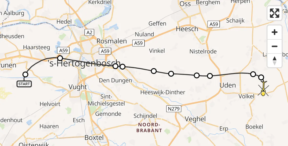 Routekaart van de vlucht: Lifeliner 3 naar Vliegbasis Volkel, Honderdbunderweg