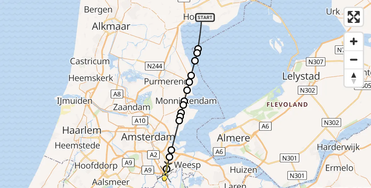 Routekaart van de vlucht: Lifeliner 1 naar Academisch Medisch Centrum (AMC), Diepenbrockhof