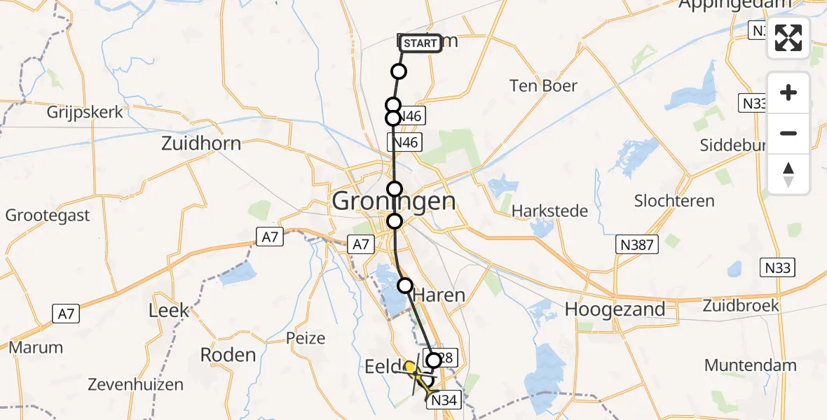 Routekaart van de vlucht: Lifeliner 4 naar Groningen Airport Eelde, Wolddijk