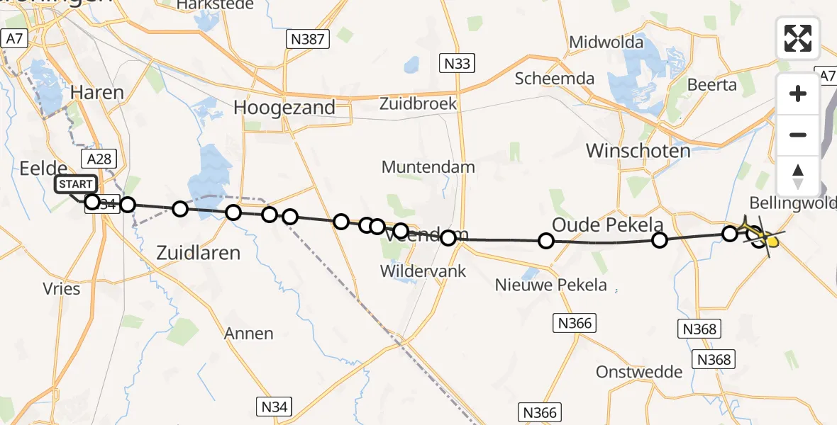 Routekaart van de vlucht: Lifeliner 4 naar Bellingwolde, Vissersweg