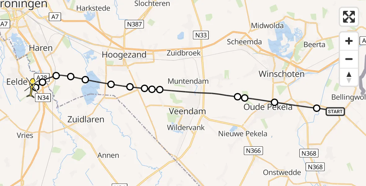Routekaart van de vlucht: Lifeliner 4 naar Groningen Airport Eelde, Blijhamsterweg