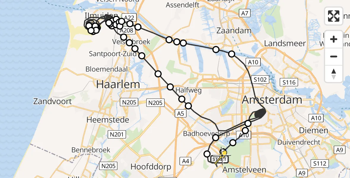 Routekaart van de vlucht: Politieheli naar Schiphol, Nieuwemeerdijk