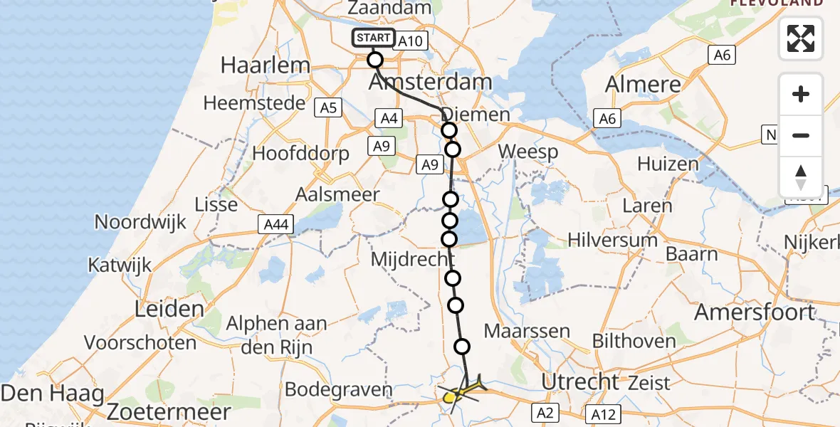 Routekaart van de vlucht: Lifeliner 1 naar Harmelen, Hornweg