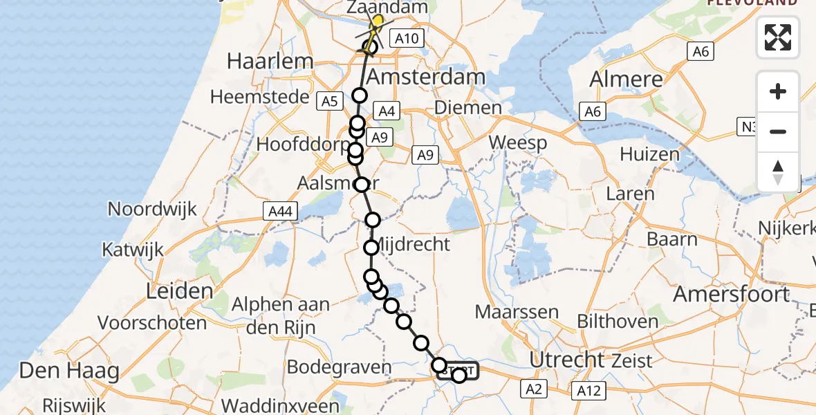 Routekaart van de vlucht: Lifeliner 1 naar Amsterdam Heliport, Burgemeester van Koningsbruggenweg