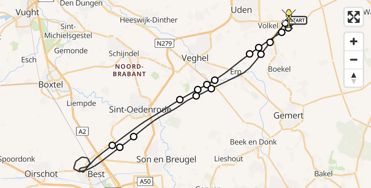 Routekaart van de vlucht: Lifeliner 3 naar Vliegbasis Volkel, Rechtestraat